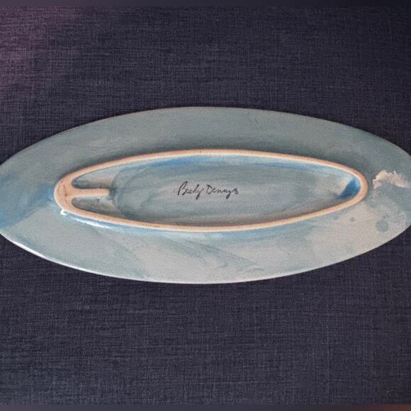 Becky Denny Signed Ceramic Serving Dish Swimmer With Alligator Float 16.2"x6.5" - Picture 3 of 4
